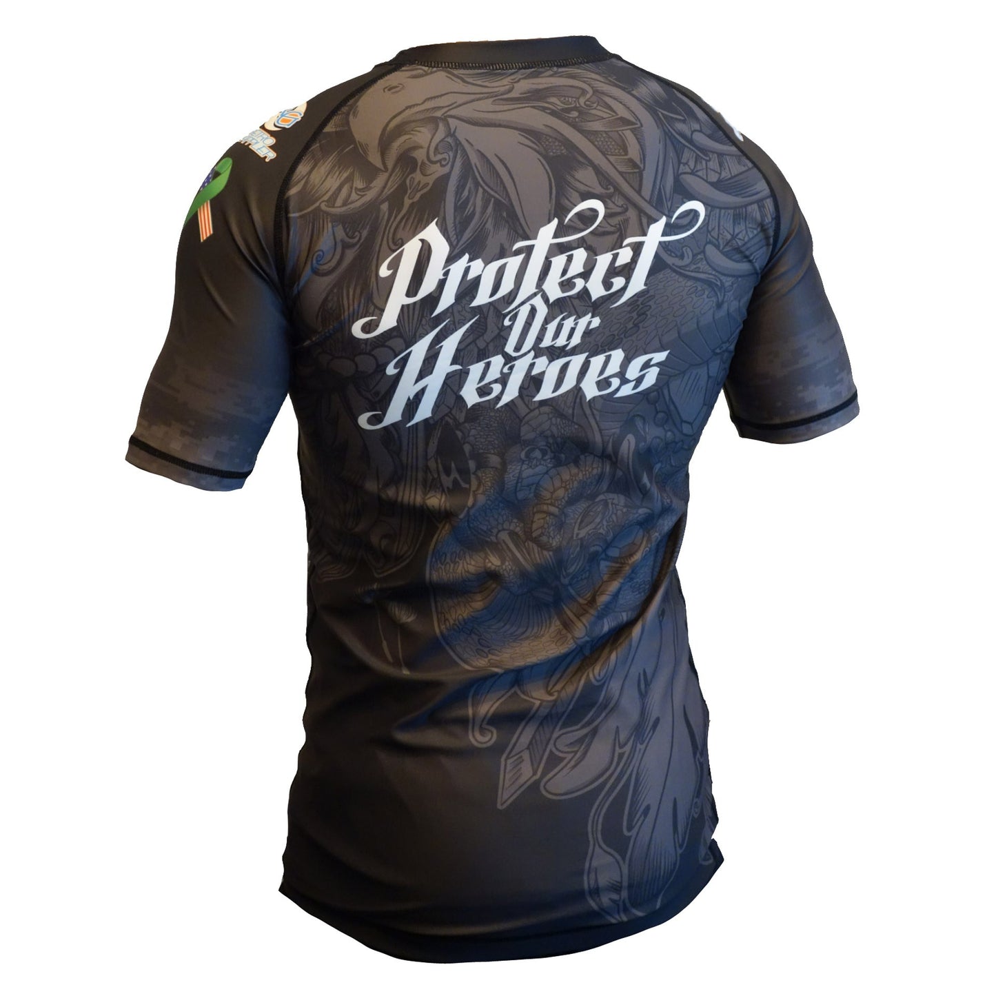 Retro Grappler Protect our Heroes - Veteran Mental Health Awareness black rash guard