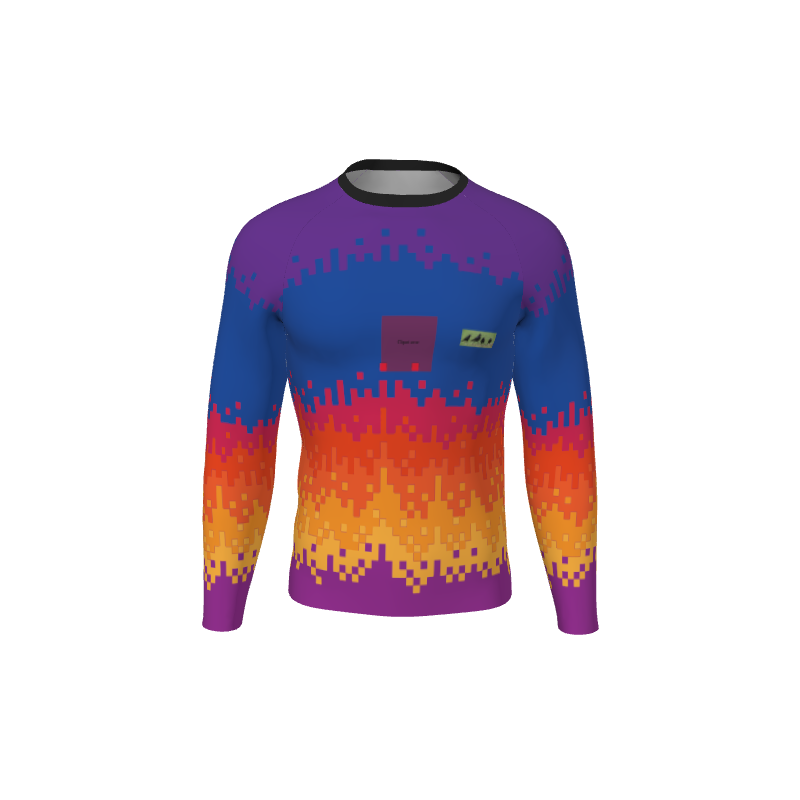 Retro Grappler Custom 8Bit Flames Long Sleeve Rash Guard. (x 1)