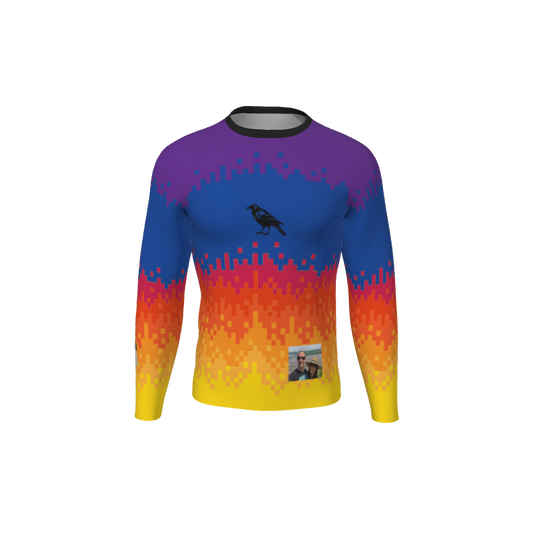 Retro Grappler Custom 8Bit Flames Long Sleeve Rash Guard. (x 1)